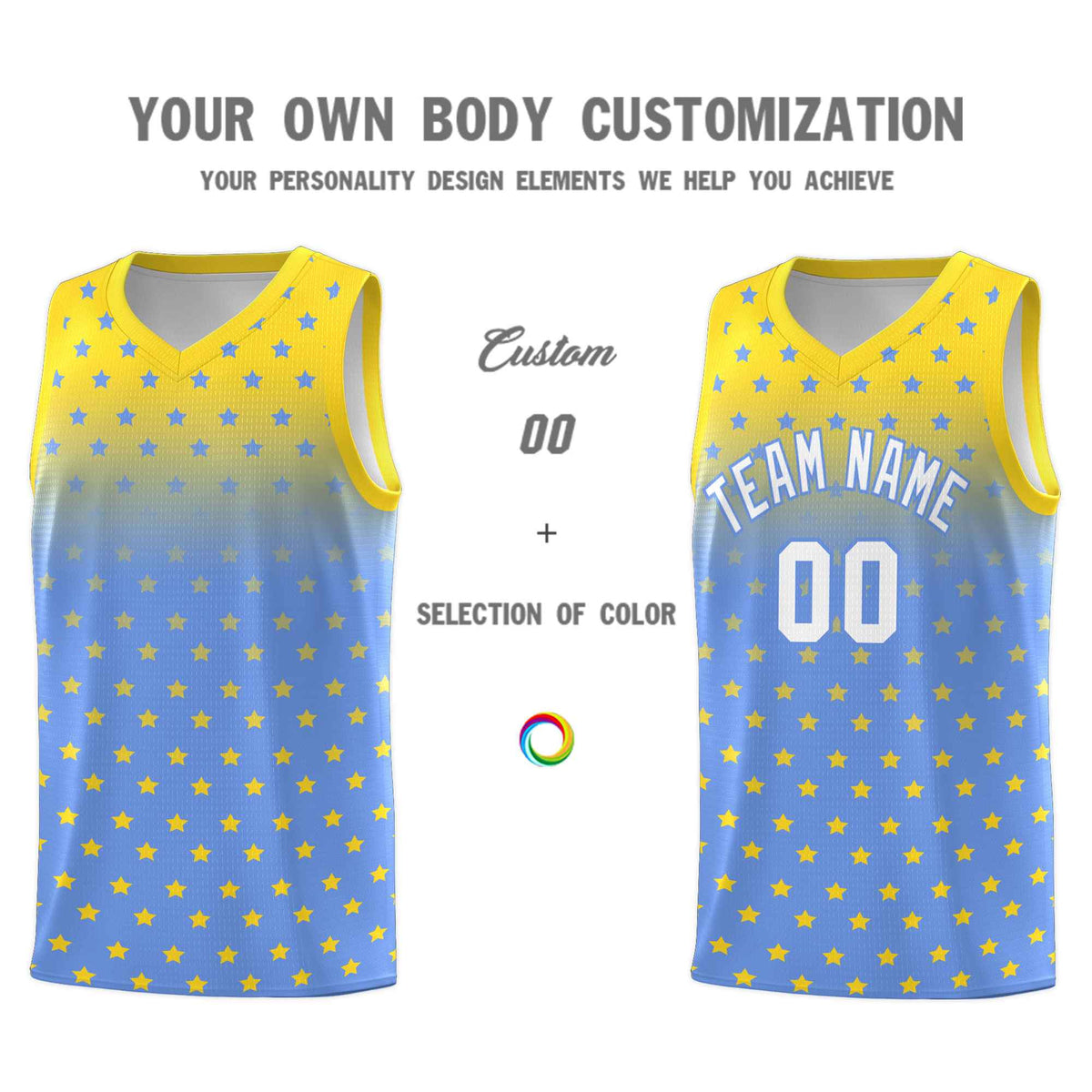 Custom Gold Light Blue Gradient Start Pattern Basketball Jersey Kits|KXKSHOP