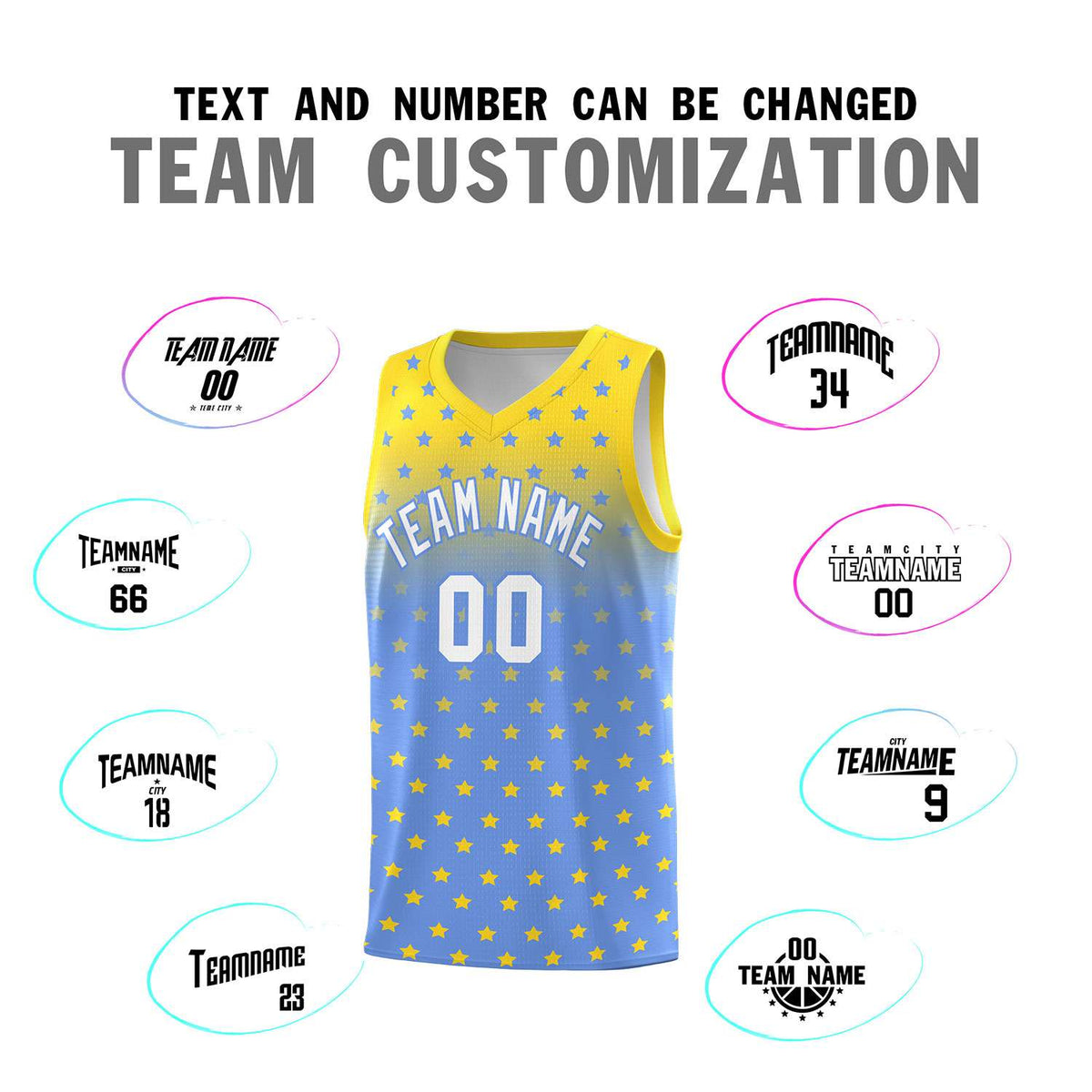 Custom Gold Light Blue Gradient Start Pattern Basketball Jersey Kits|KXKSHOP