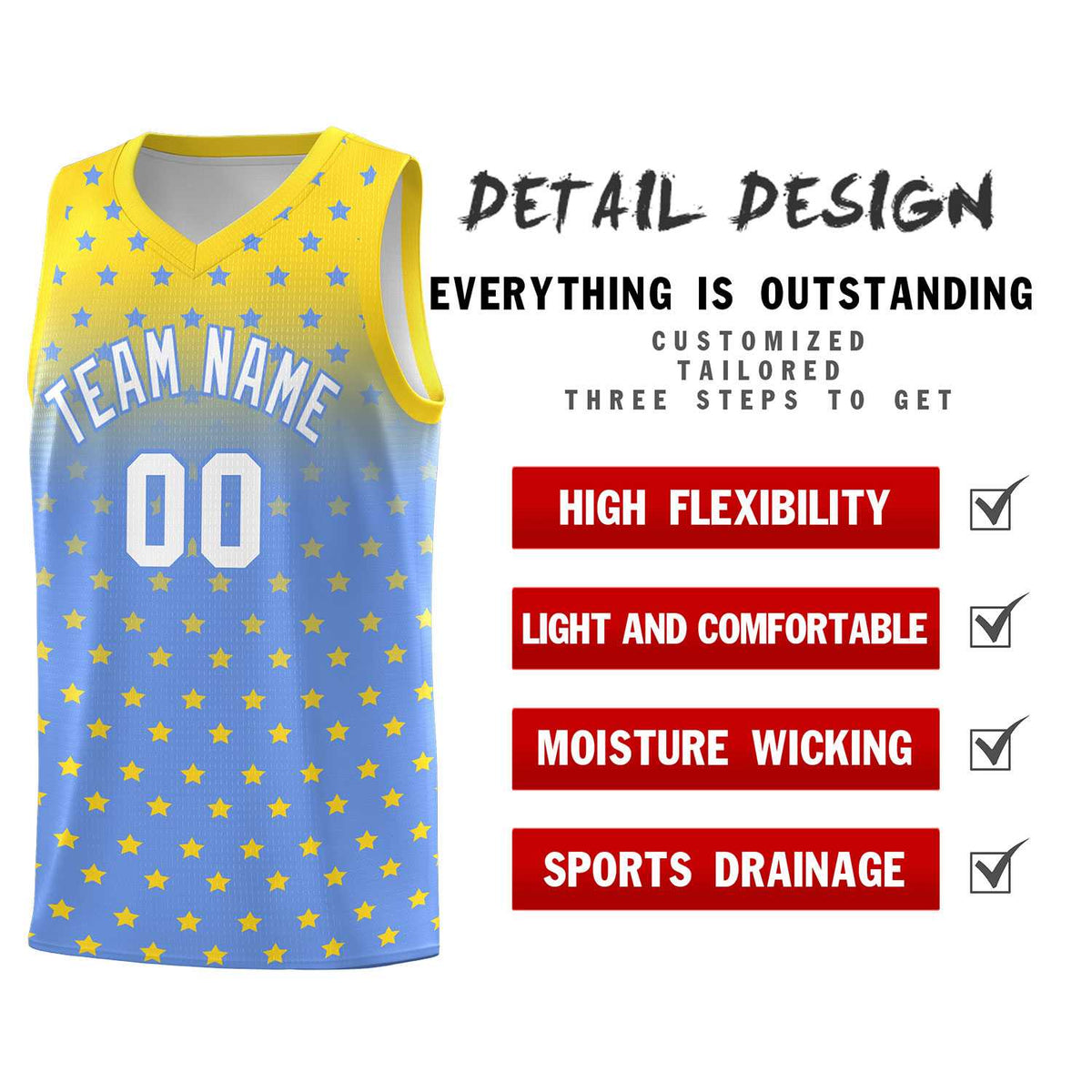 Custom Gold Light Blue Gradient Start Pattern Basketball Jersey Kits|KXKSHOP