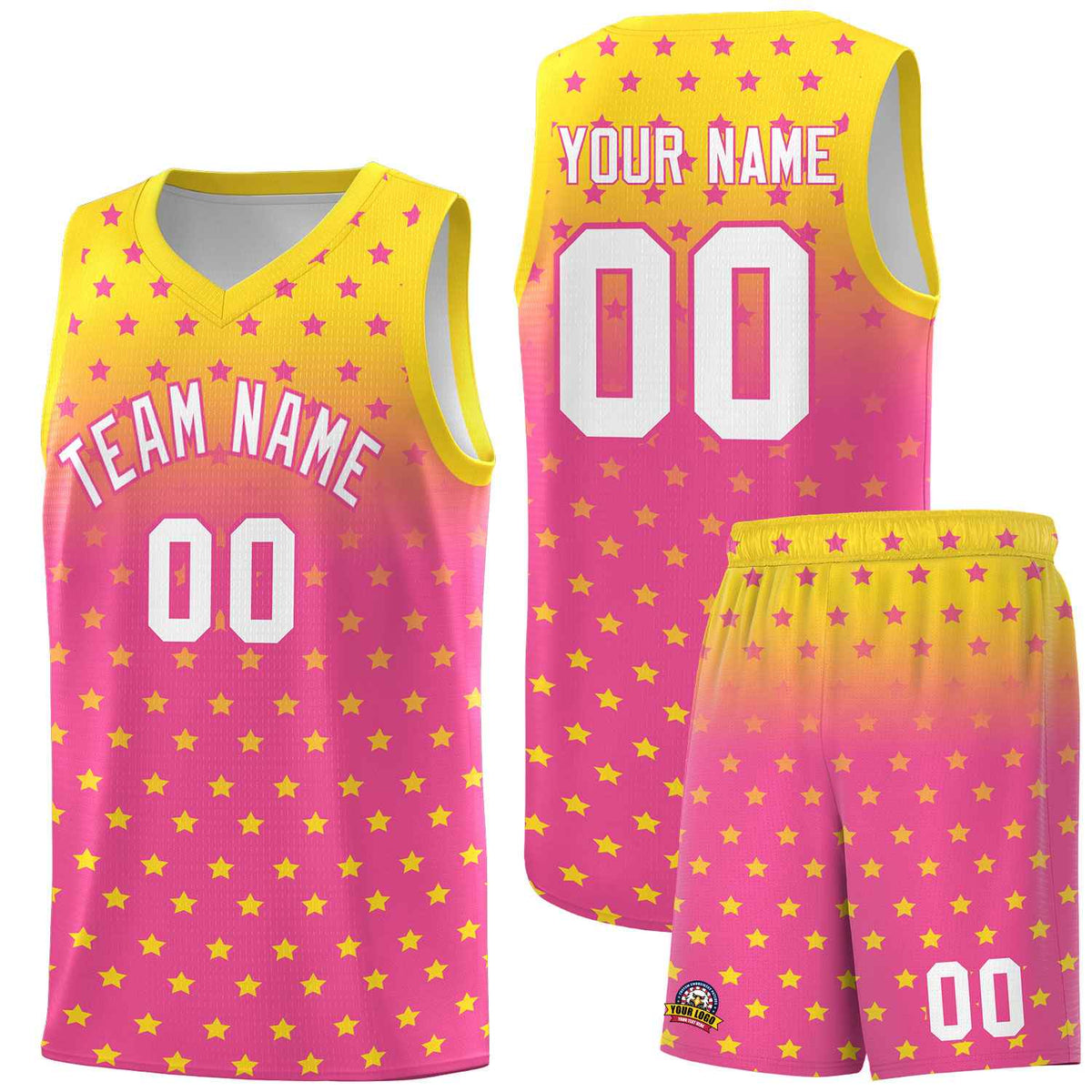 Custom Gold Pink Gradient Start Pattern Basketball Jersey Kits|KXKSHOP
