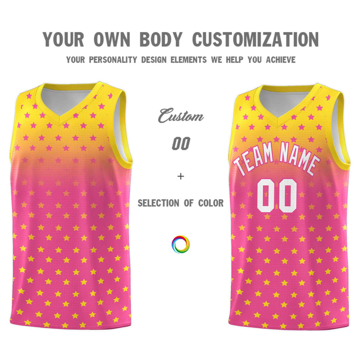 Custom Gold Pink Gradient Start Pattern Basketball Jersey Kits|KXKSHOP