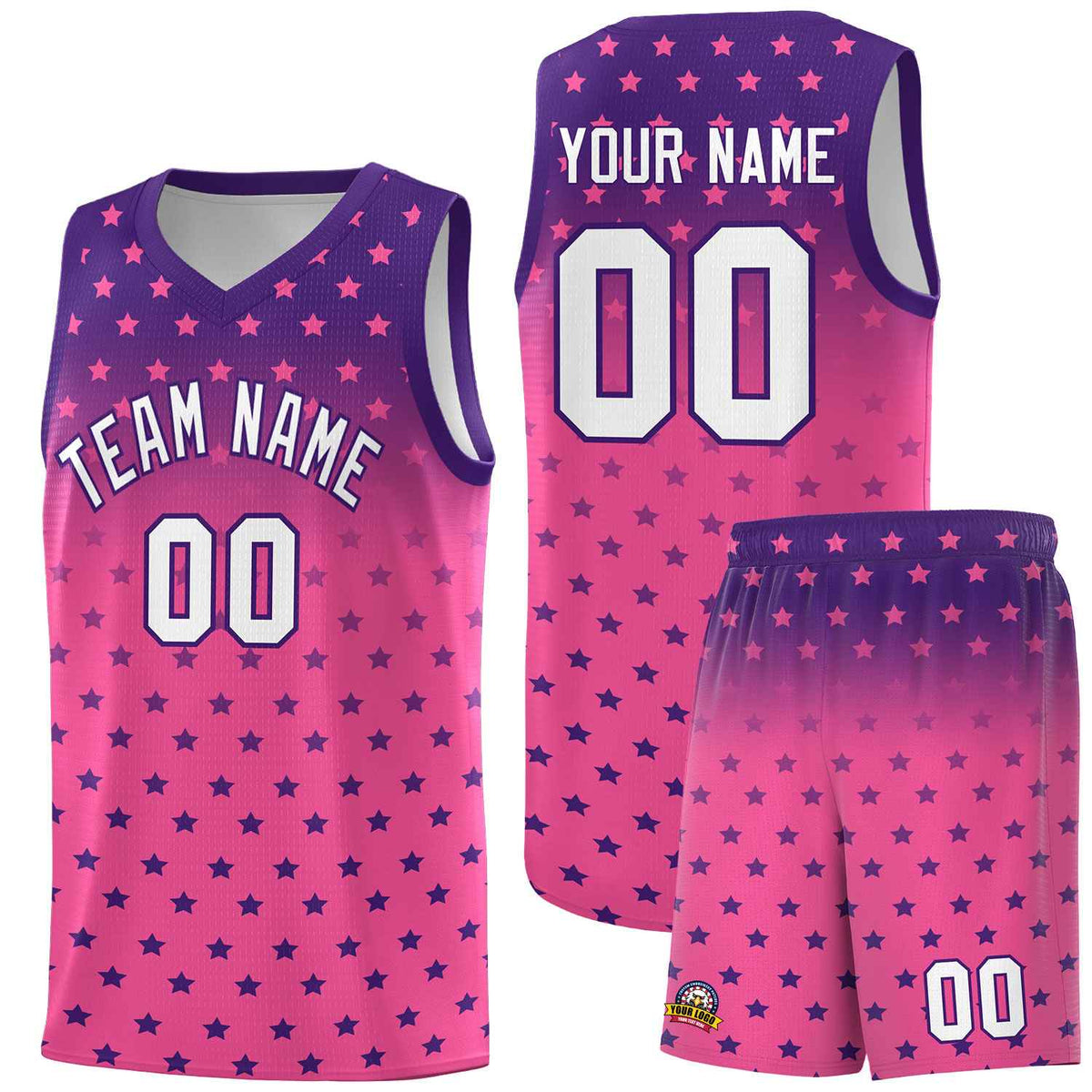 Custom Purple Pink Gradient Start Pattern Basketball Jersey Kits|KXKSHOP