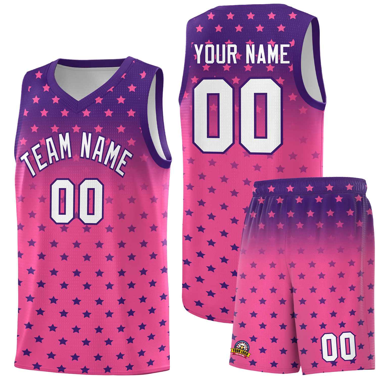 Custom Purple Pink Gradient Start Pattern Basketball Jersey Kits|KXKSHOP