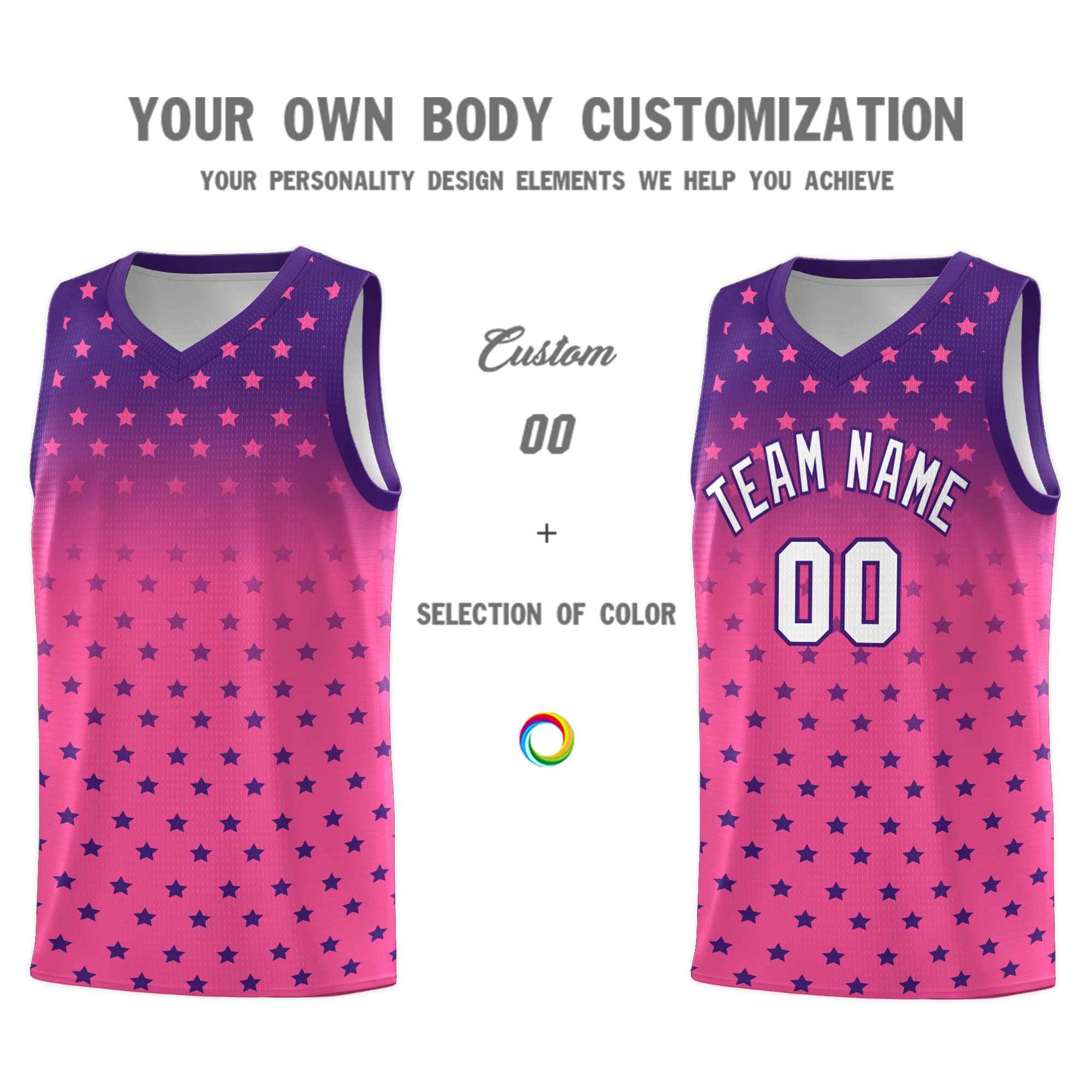 Custom Purple Pink Gradient Start Pattern Basketball Jersey Kits|KXKSHOP