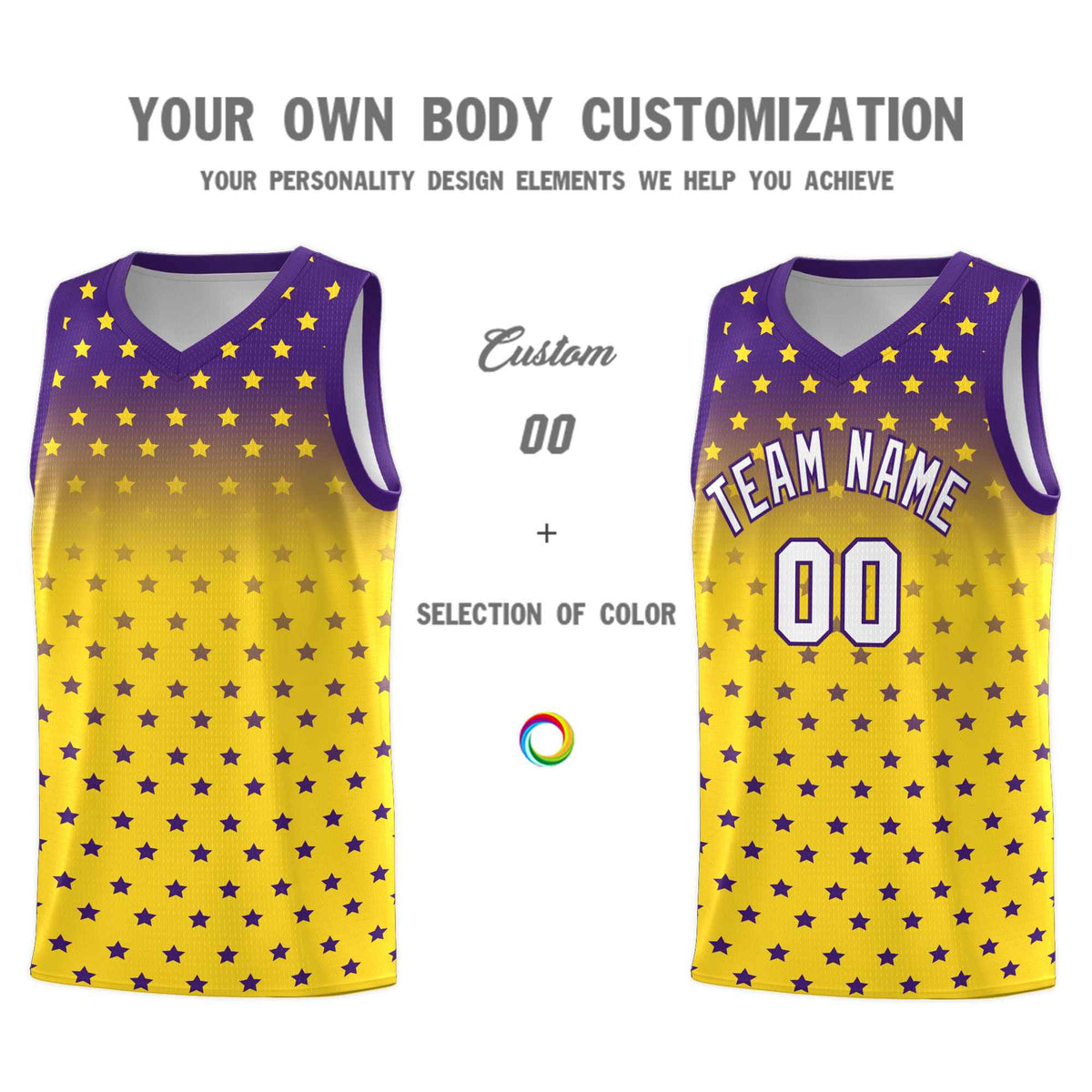 Custom Purple Gold Gradient Start Pattern Basketball Jersey Kits|KXKSHOP