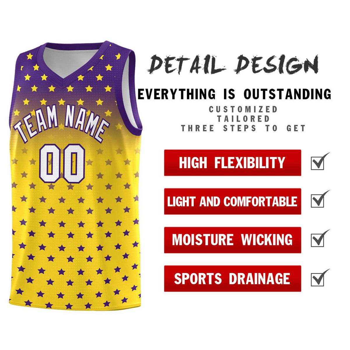 Custom Purple Gold Gradient Start Pattern Basketball Jersey Kits|KXKSHOP