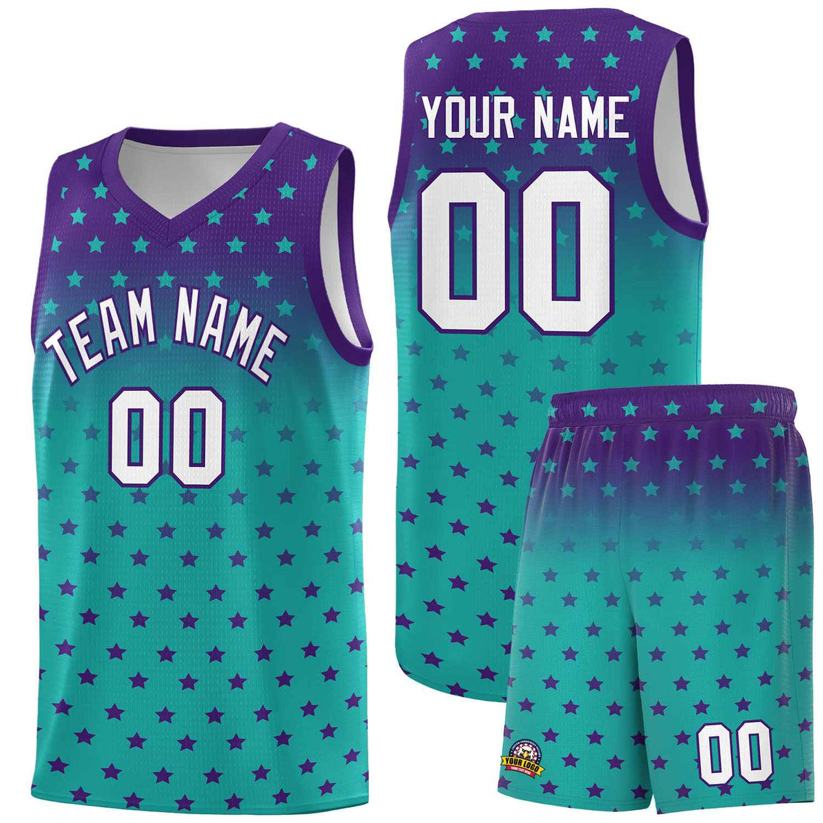Custom Purple Aqua Gradient Start Pattern Basketball Jersey Kits|KXKSHOP