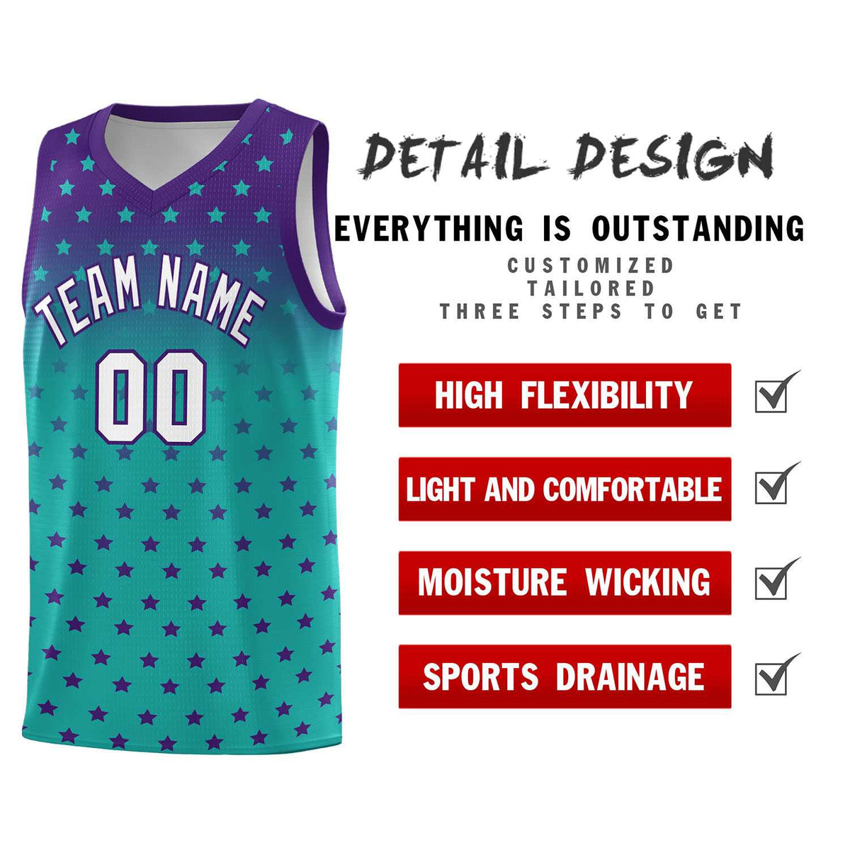 Custom Purple Aqua Gradient Start Pattern Basketball Jersey Kits|KXKSHOP