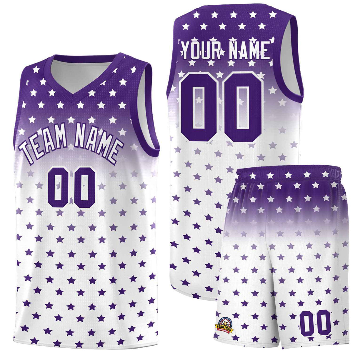Custom Purple White Gradient Start Pattern Basketball Jersey Kits|KXKSHOP