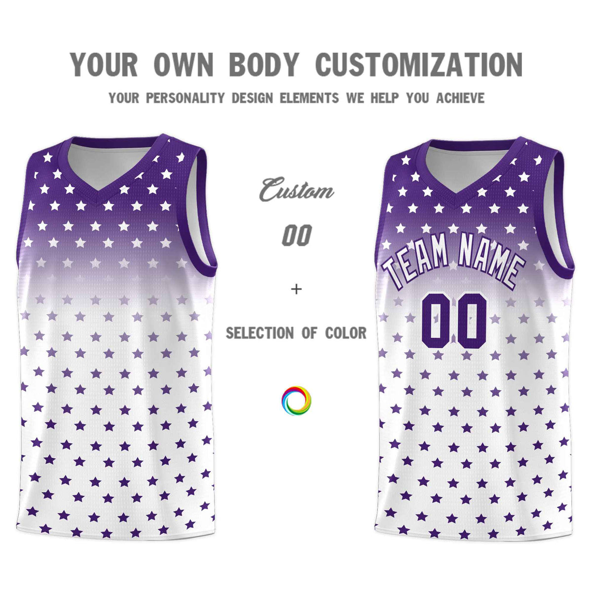 Custom Purple White Gradient Start Pattern Basketball Jersey Kits|KXKSHOP