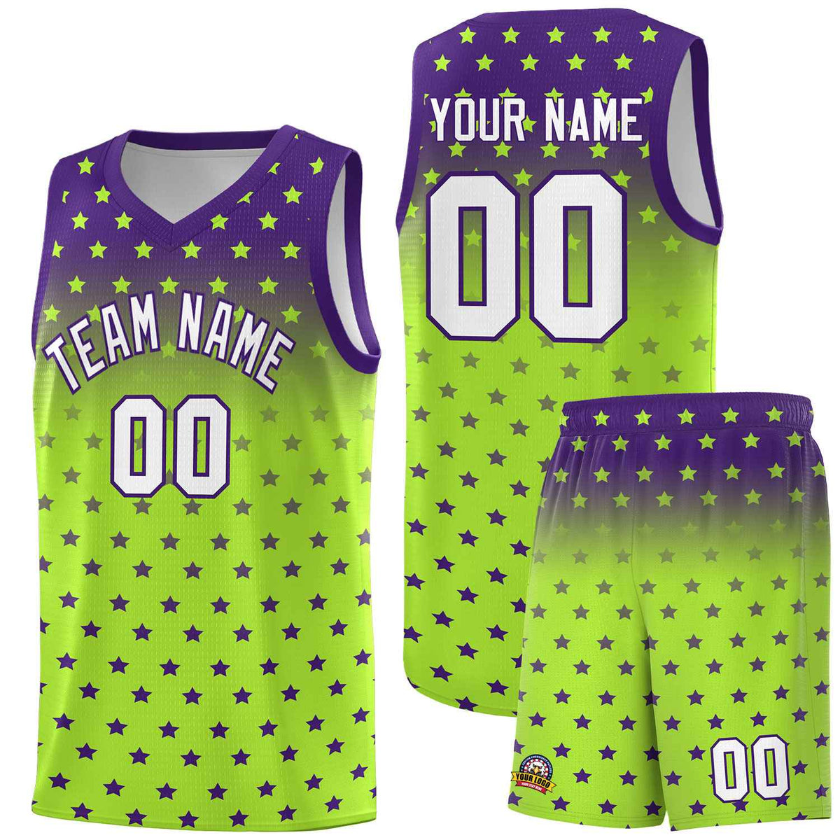 Custom Purple Light Green Gradient Start Pattern Basketball Jersey Kits|KXKSHOP