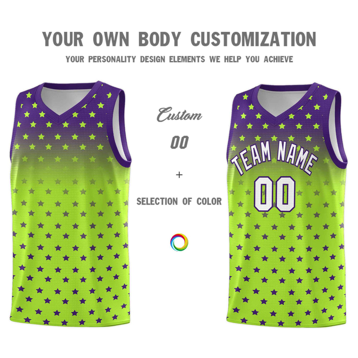 Custom Purple Light Green Gradient Start Pattern Basketball Jersey Kits|KXKSHOP
