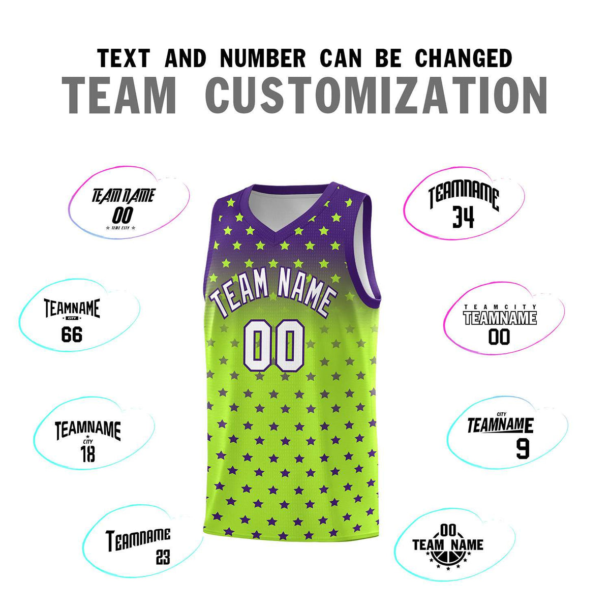 Custom Purple Light Green Gradient Start Pattern Basketball Jersey Kits|KXKSHOP