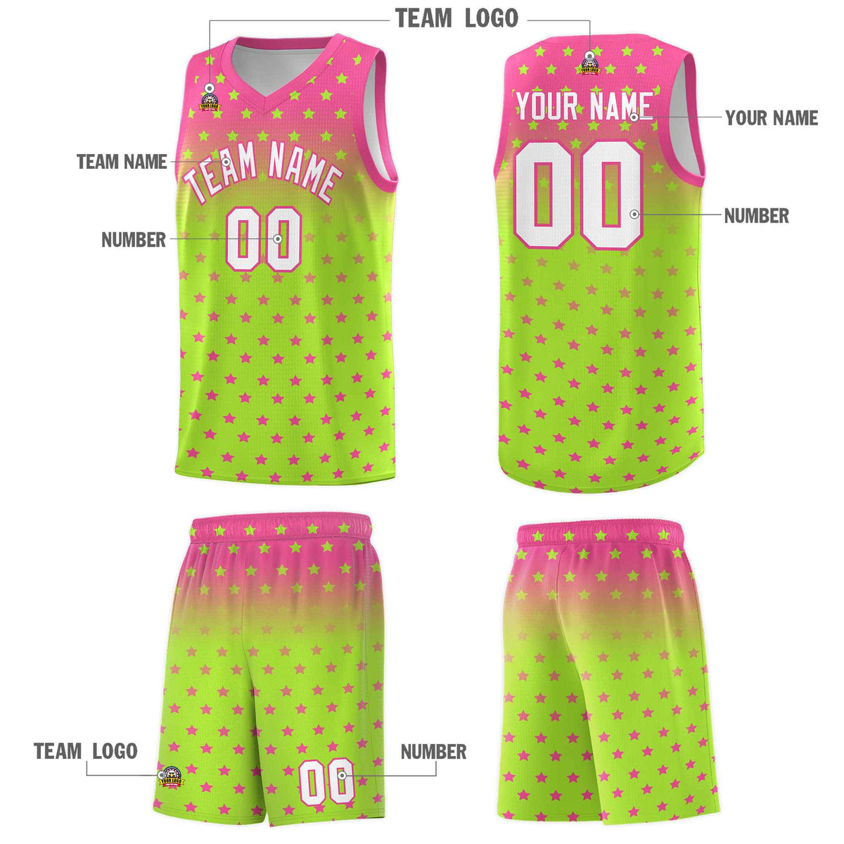 Custom Pink Light Green Gradient Start Pattern Basketball Jersey Kits|KXKSHOP