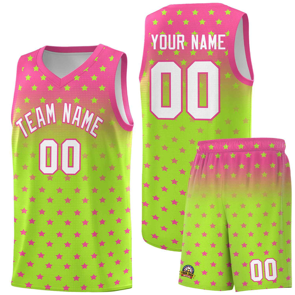 Custom Pink Light Green Gradient Start Pattern Basketball Jersey Kits|KXKSHOP