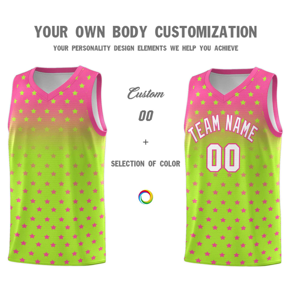 Custom Pink Light Green Gradient Start Pattern Basketball Jersey Kits|KXKSHOP