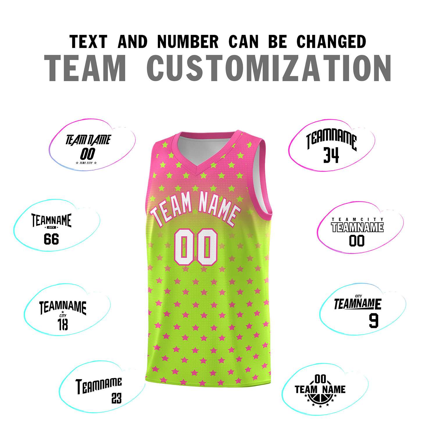 Custom Pink Light Green Gradient Start Pattern Basketball Jersey Kits|KXKSHOP
