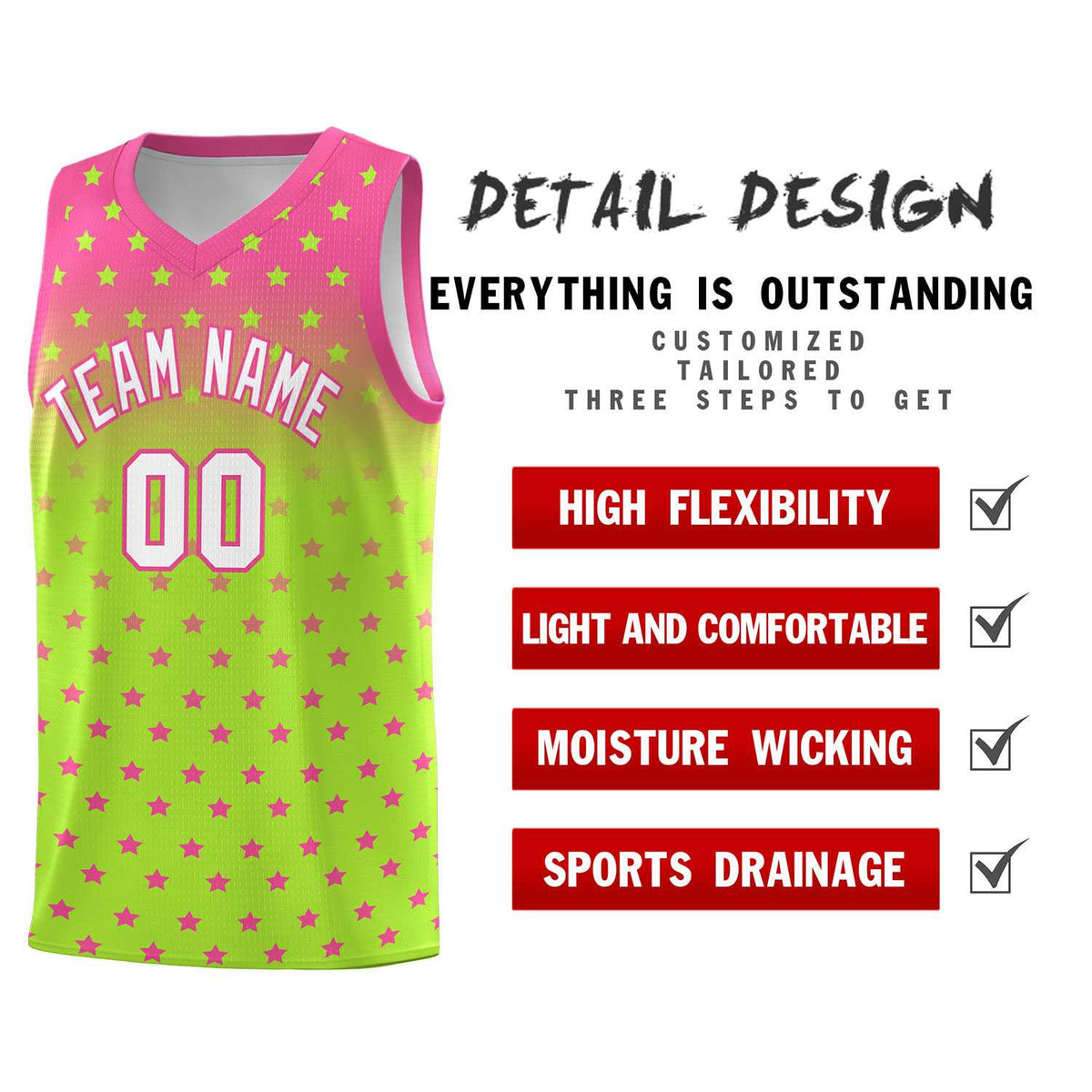 Custom Pink Light Green Gradient Start Pattern Basketball Jersey Kits|KXKSHOP