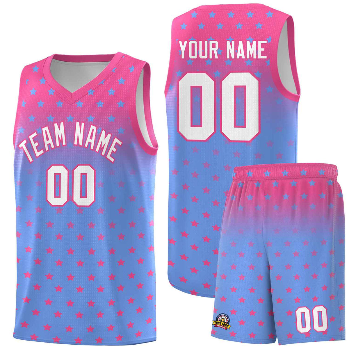 Custom Pink Light Blue Gradient Start Pattern Basketball Jersey Kits|KXKSHOP