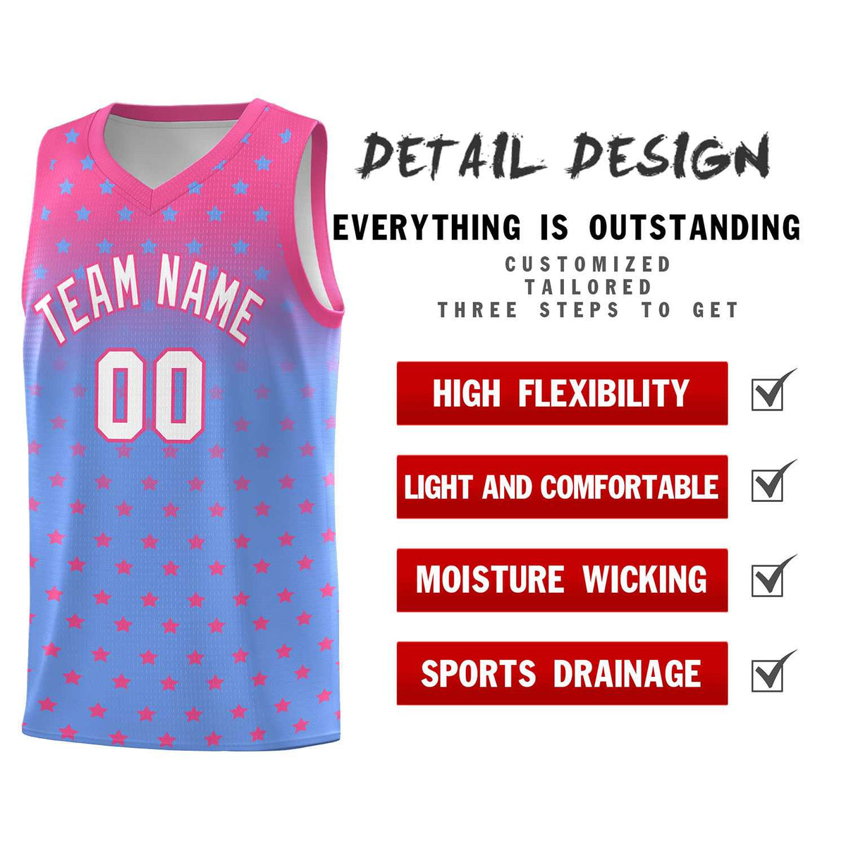 Custom Pink Light Blue Gradient Start Pattern Basketball Jersey Kits|KXKSHOP