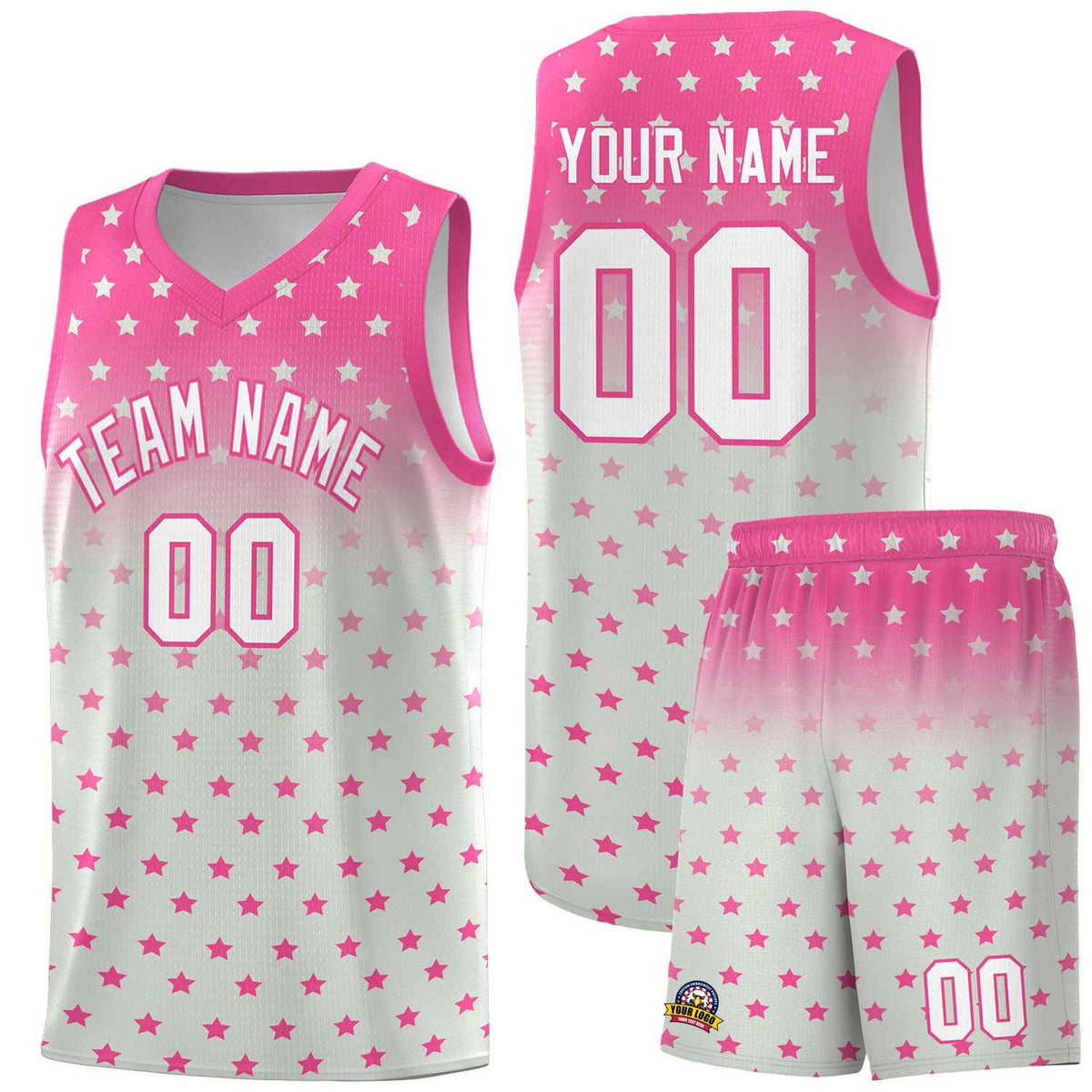 Custom Pink Gray Gradient Start Pattern Basketball Jersey Kits|KXKSHOP