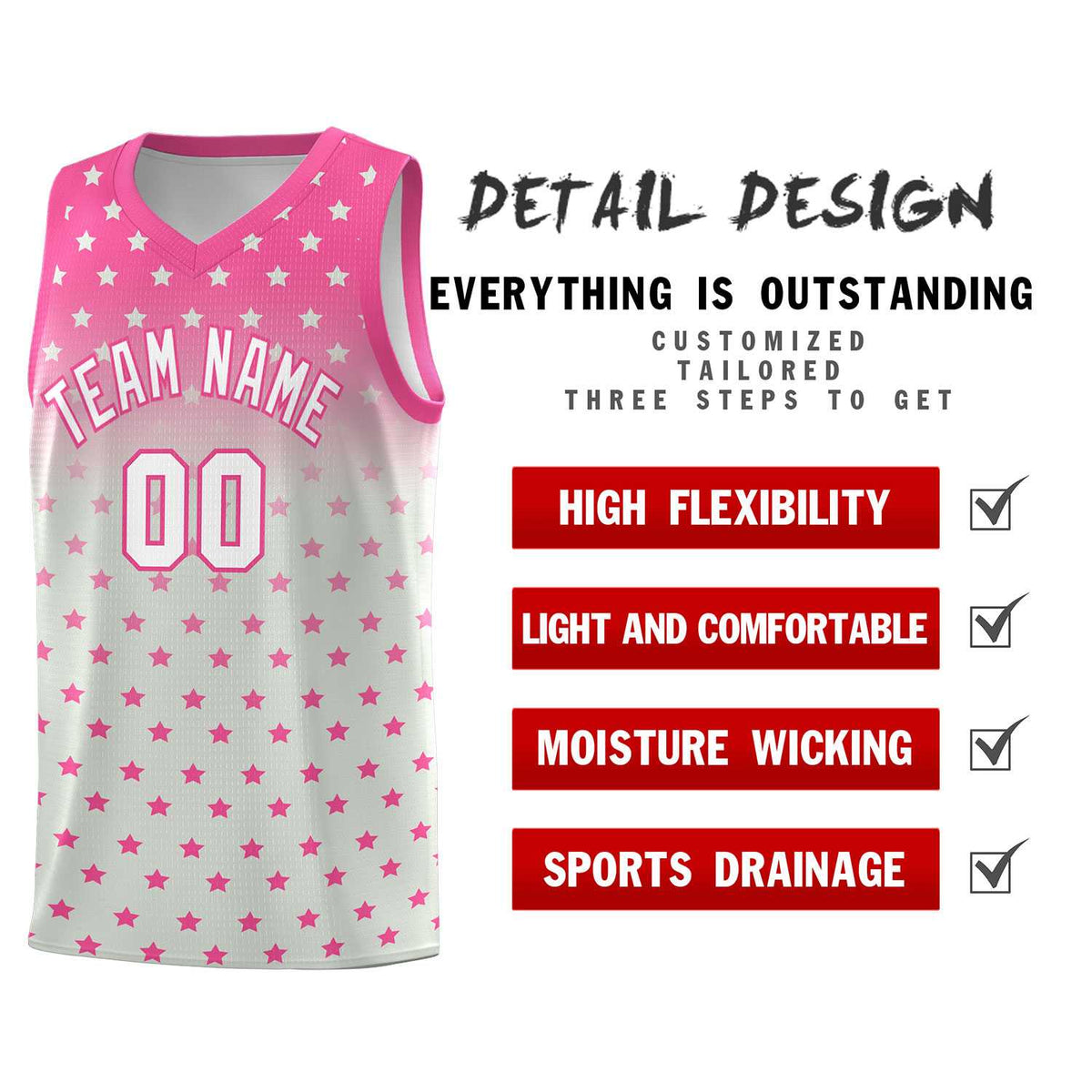 Custom Pink Gray Gradient Start Pattern Basketball Jersey Kits|KXKSHOP