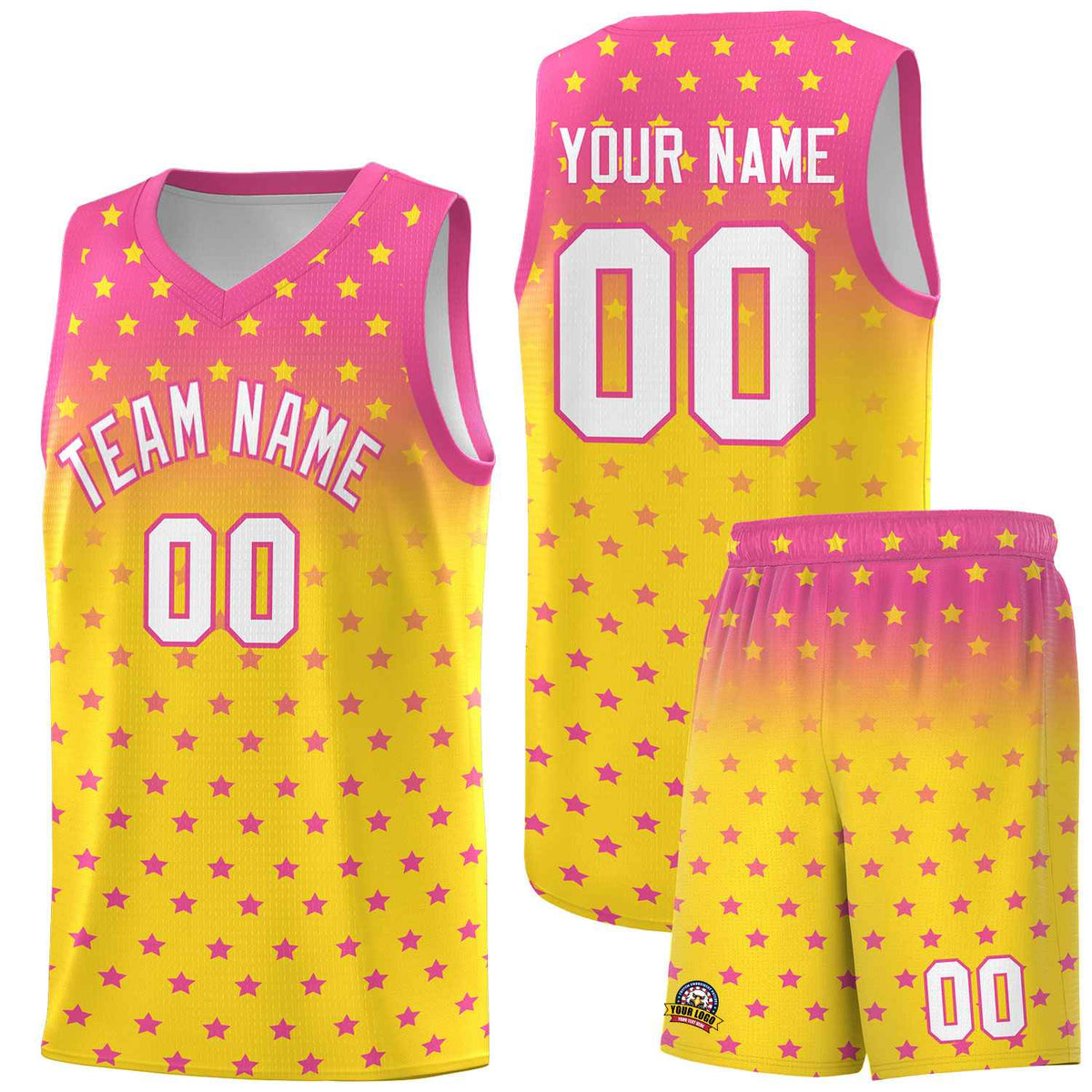 Custom Pink Gold Gradient Start Pattern Basketball Jersey Kits|KXKSHOP