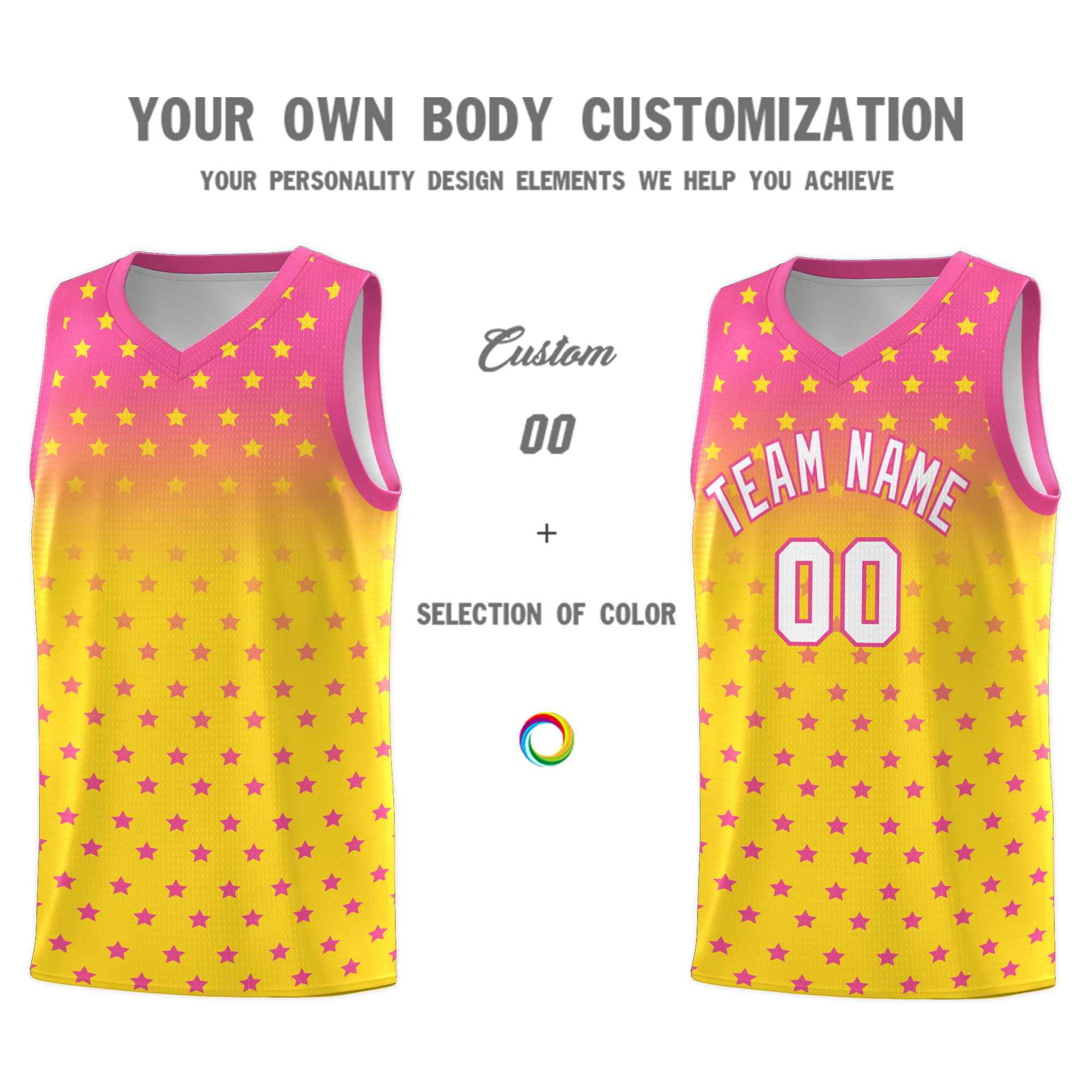 Custom Pink Gold Gradient Start Pattern Basketball Jersey Kits|KXKSHOP