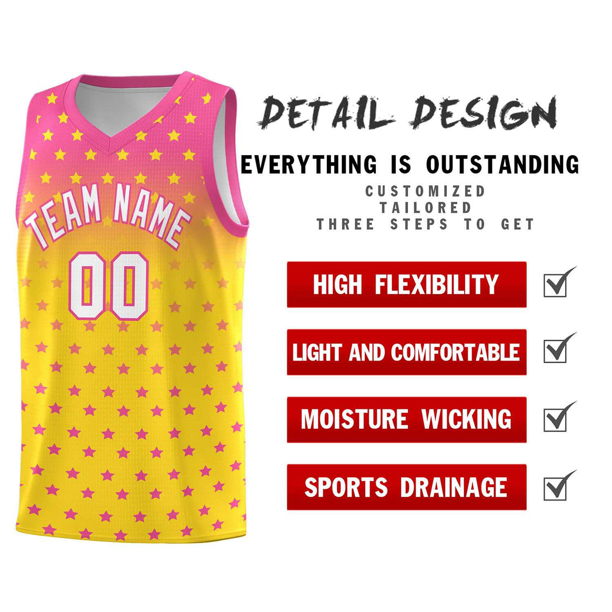 Custom Pink Gold Gradient Start Pattern Basketball Jersey Kits|KXKSHOP