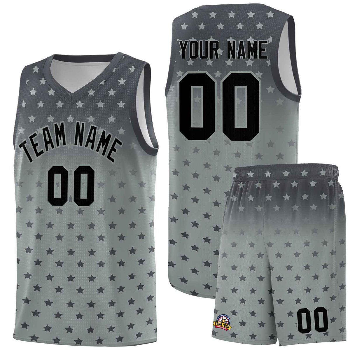 Custom Dark Gray Silver Gradient Start Pattern Basketball Jersey Kits|KXKSHOP