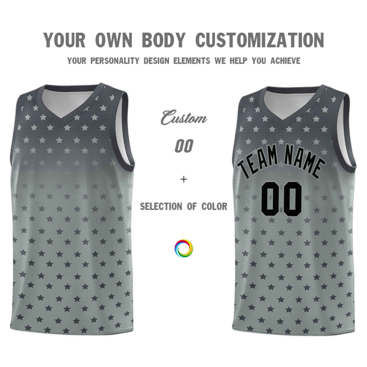 Custom Dark Gray Silver Gradient Start Pattern Basketball Jersey Kits|KXKSHOP