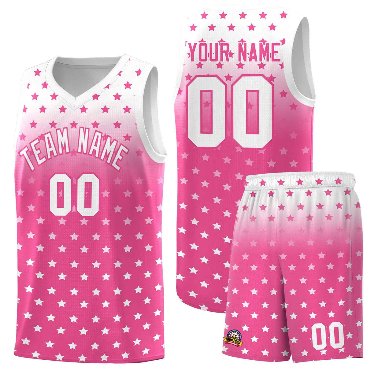 Custom White Pink Gradient Start Pattern Basketball Jersey Kits|KXKSHOP