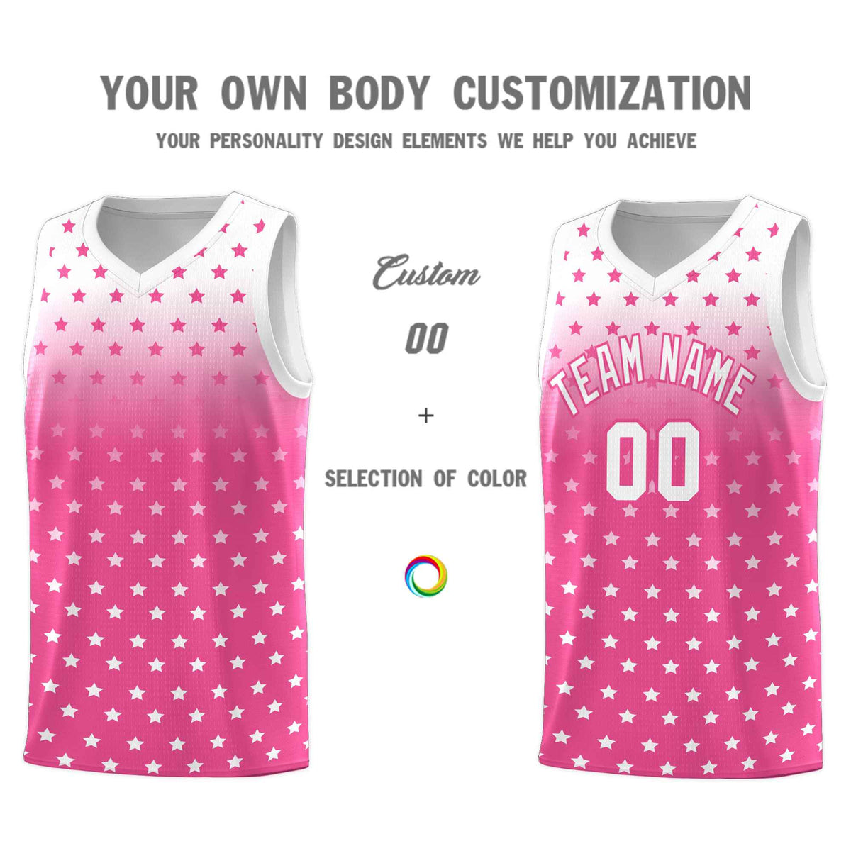 Custom White Pink Gradient Start Pattern Basketball Jersey Kits|KXKSHOP