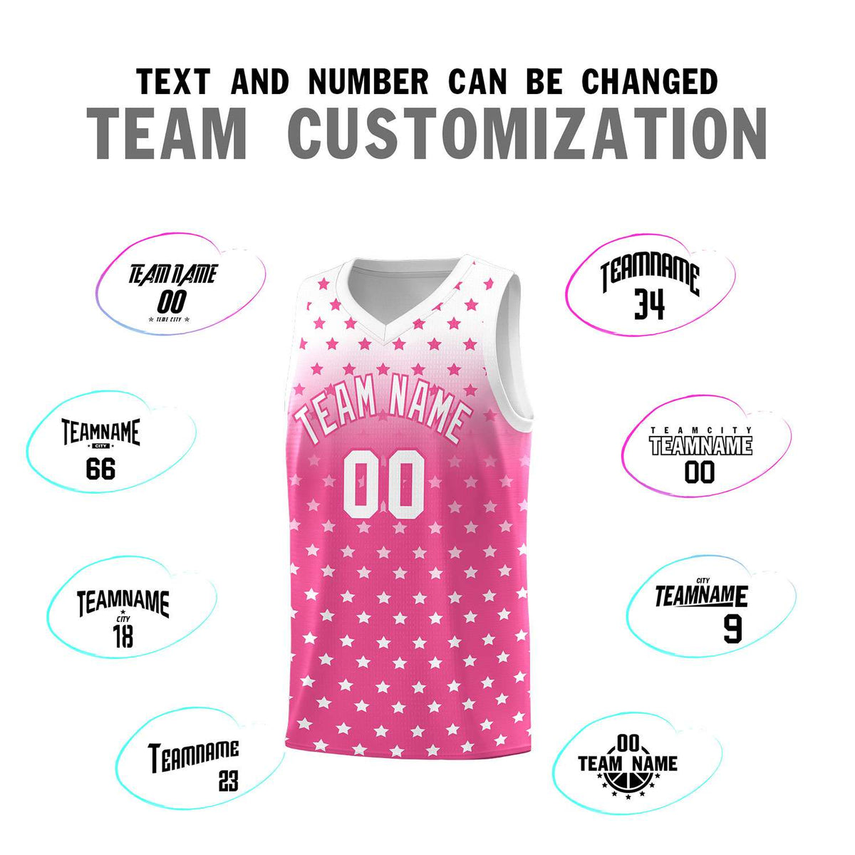 Custom White Pink Gradient Start Pattern Basketball Jersey Kits|KXKSHOP