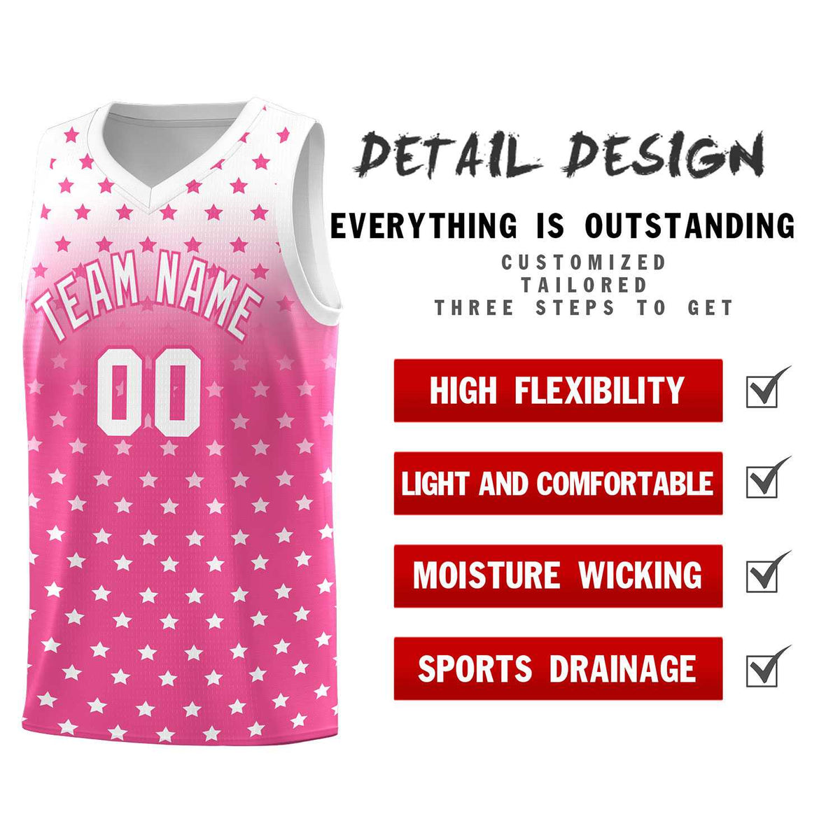 Custom White Pink Gradient Start Pattern Basketball Jersey Kits|KXKSHOP