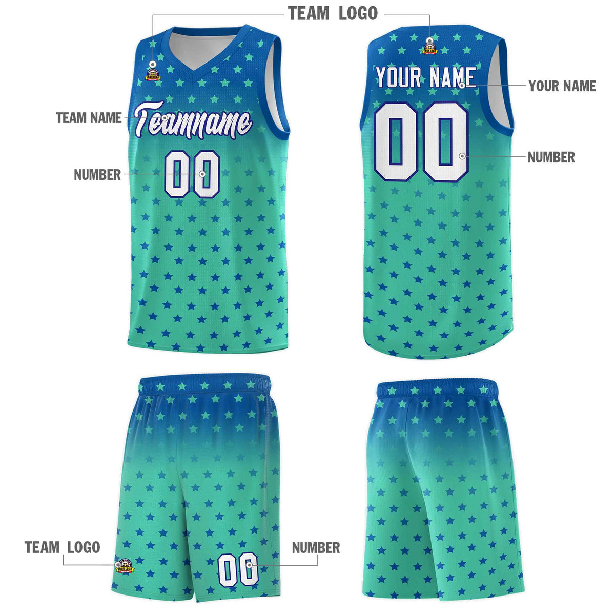 Custom Royal Bright Green Gradient Start Pattern Basketball Jersey Kits|KXKSHOP