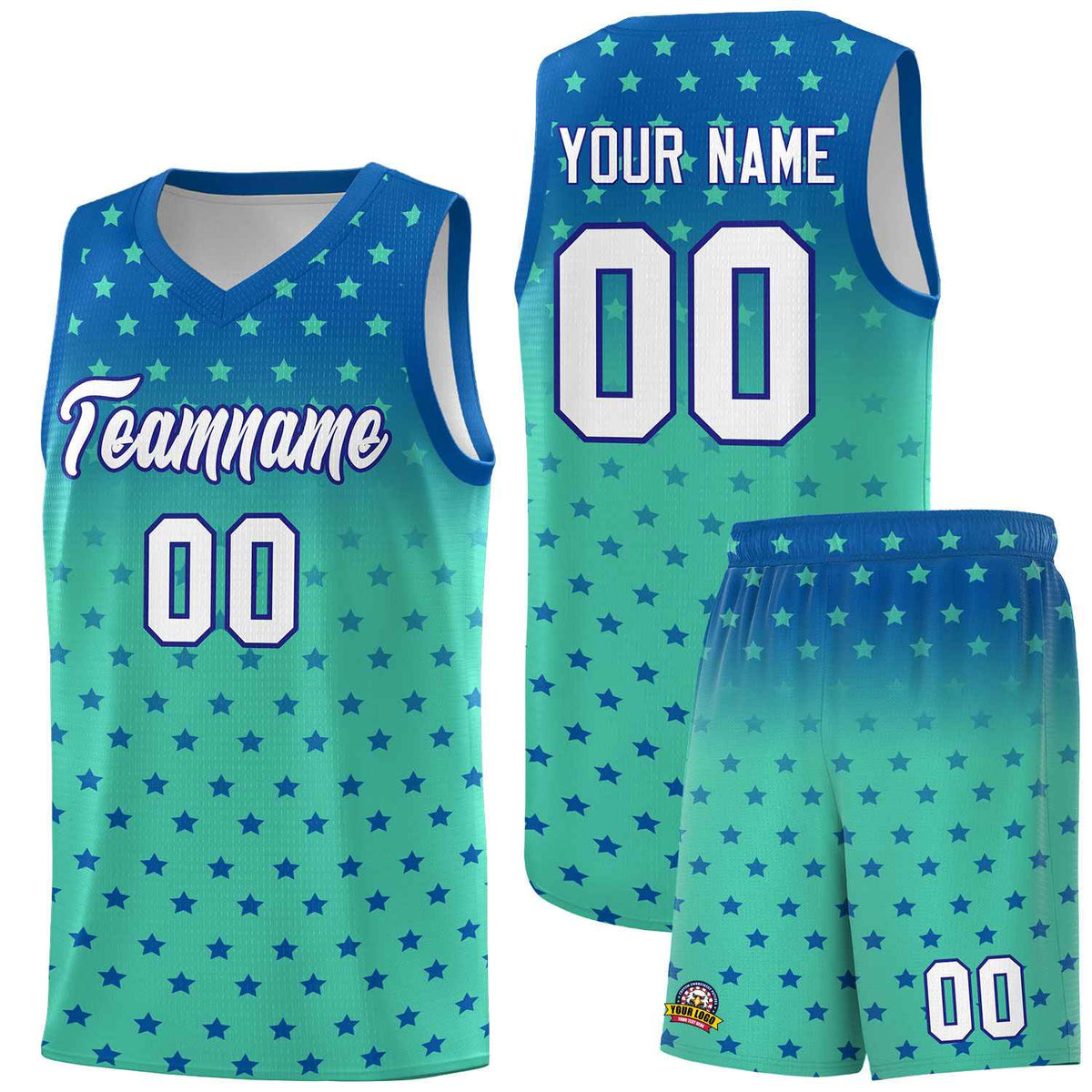 Custom Royal Bright Green Gradient Start Pattern Basketball Jersey Kits|KXKSHOP