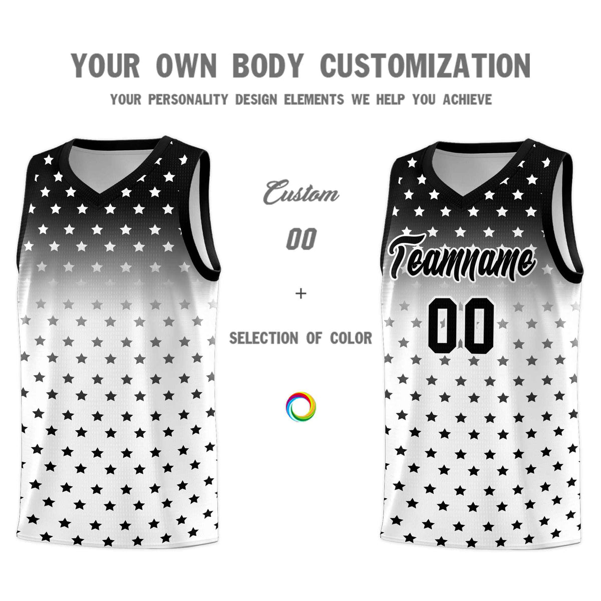 Custom Black White Gradient Start Pattern Basketball Jersey Kits|KXKSHOP
