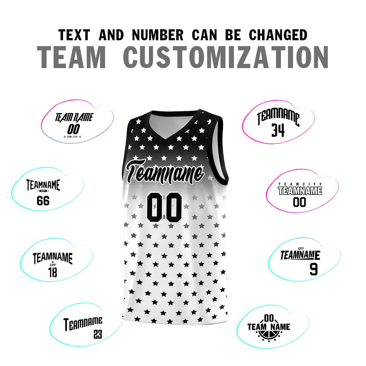 Custom Black White Gradient Start Pattern Basketball Jersey Kits|KXKSHOP