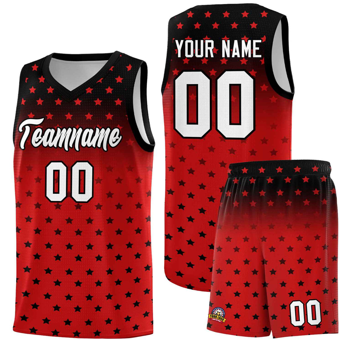 Custom Black Red Gradient Start Pattern Basketball Jersey Kits|KXKSHOP