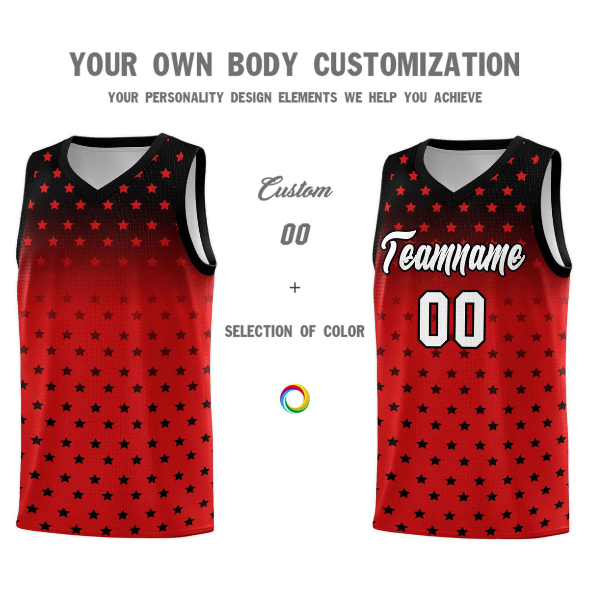 Custom Black Red Gradient Start Pattern Basketball Jersey Kits|KXKSHOP