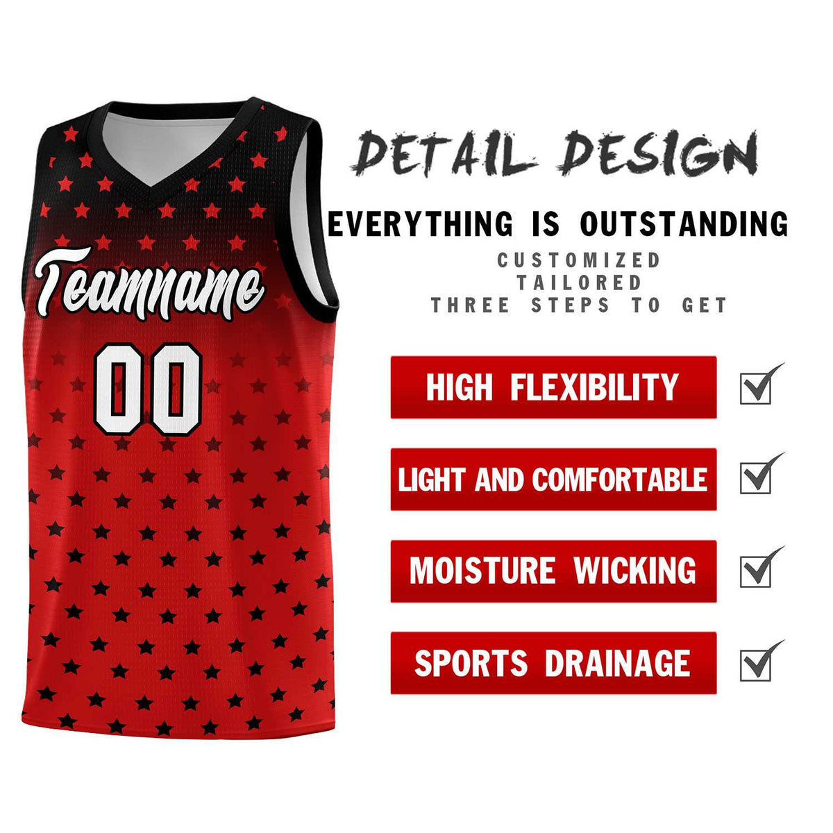 Custom Black Red Gradient Start Pattern Basketball Jersey Kits|KXKSHOP
