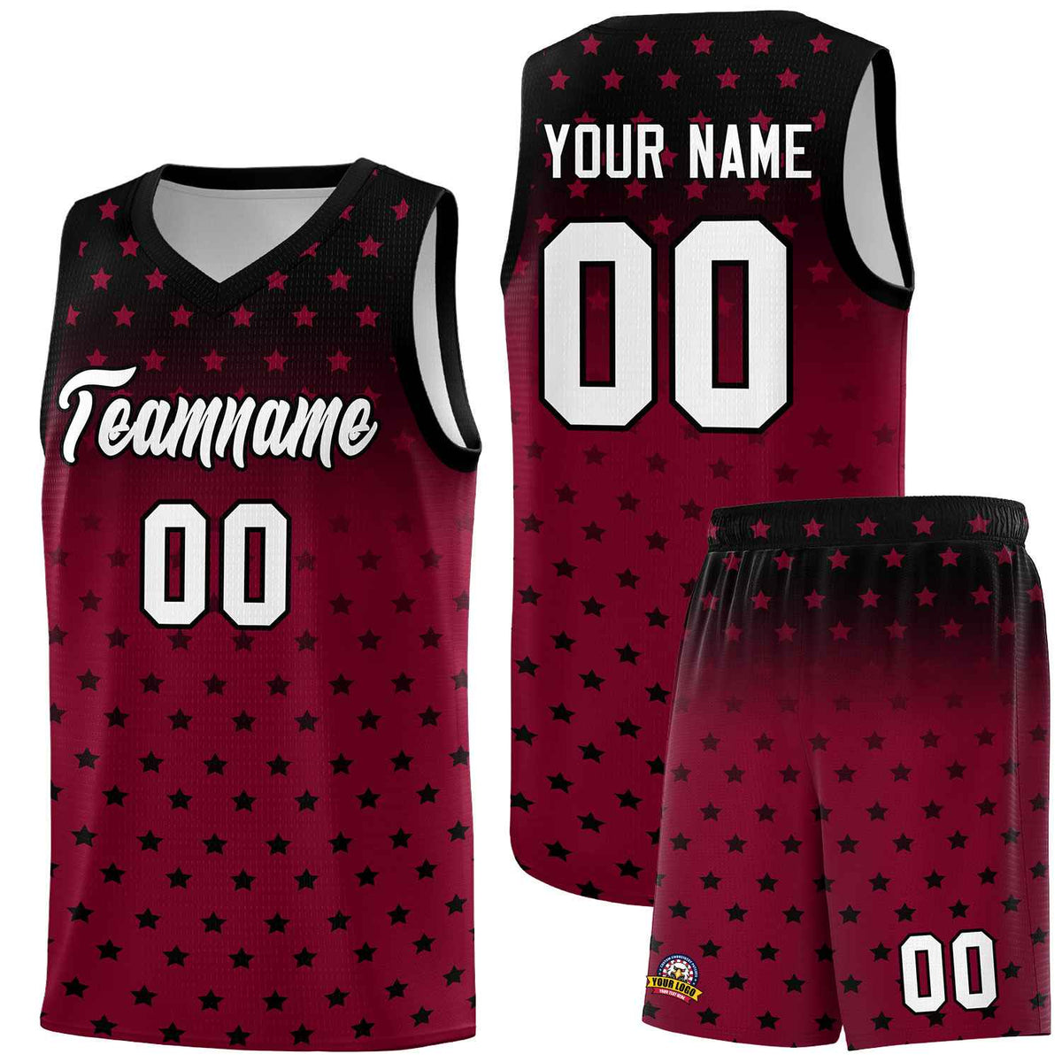 Custom Black Crimson Gradient Start Pattern Basketball Jersey Kits|KXKSHOP