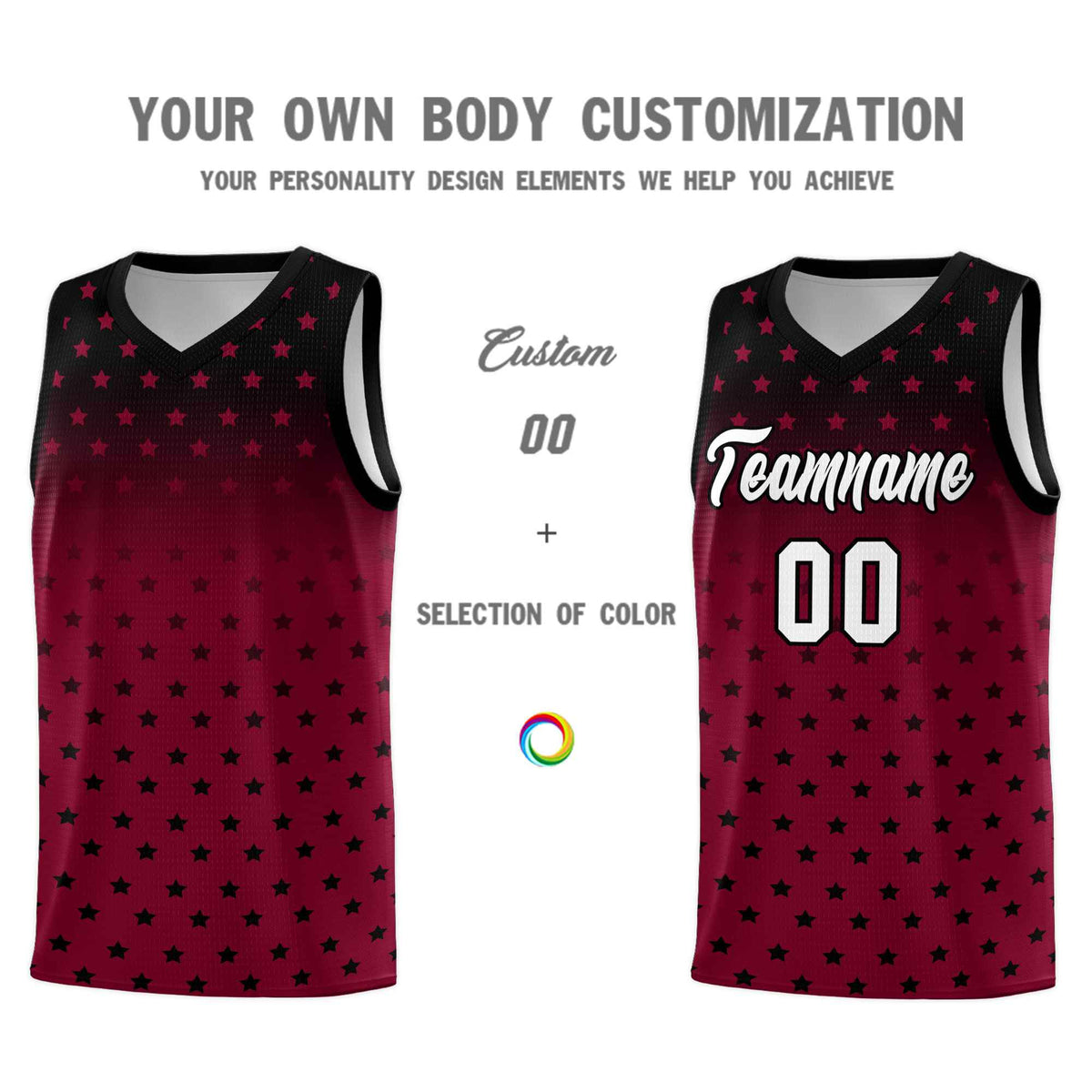 Custom Black Crimson Gradient Start Pattern Basketball Jersey Kits|KXKSHOP