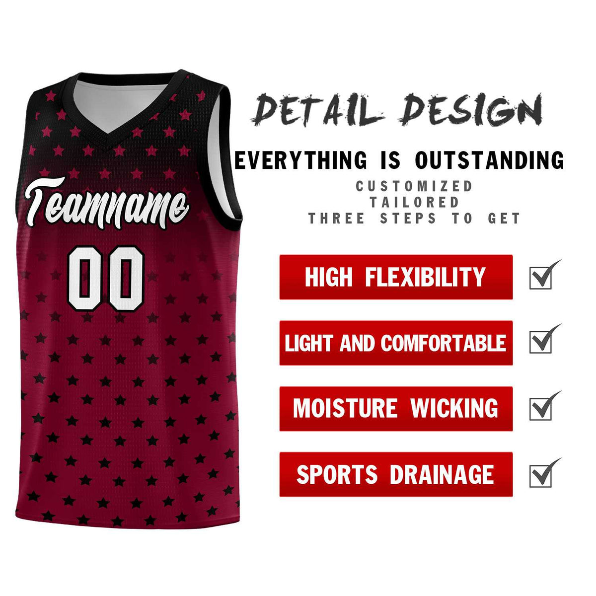 Custom Black Crimson Gradient Start Pattern Basketball Jersey Kits|KXKSHOP