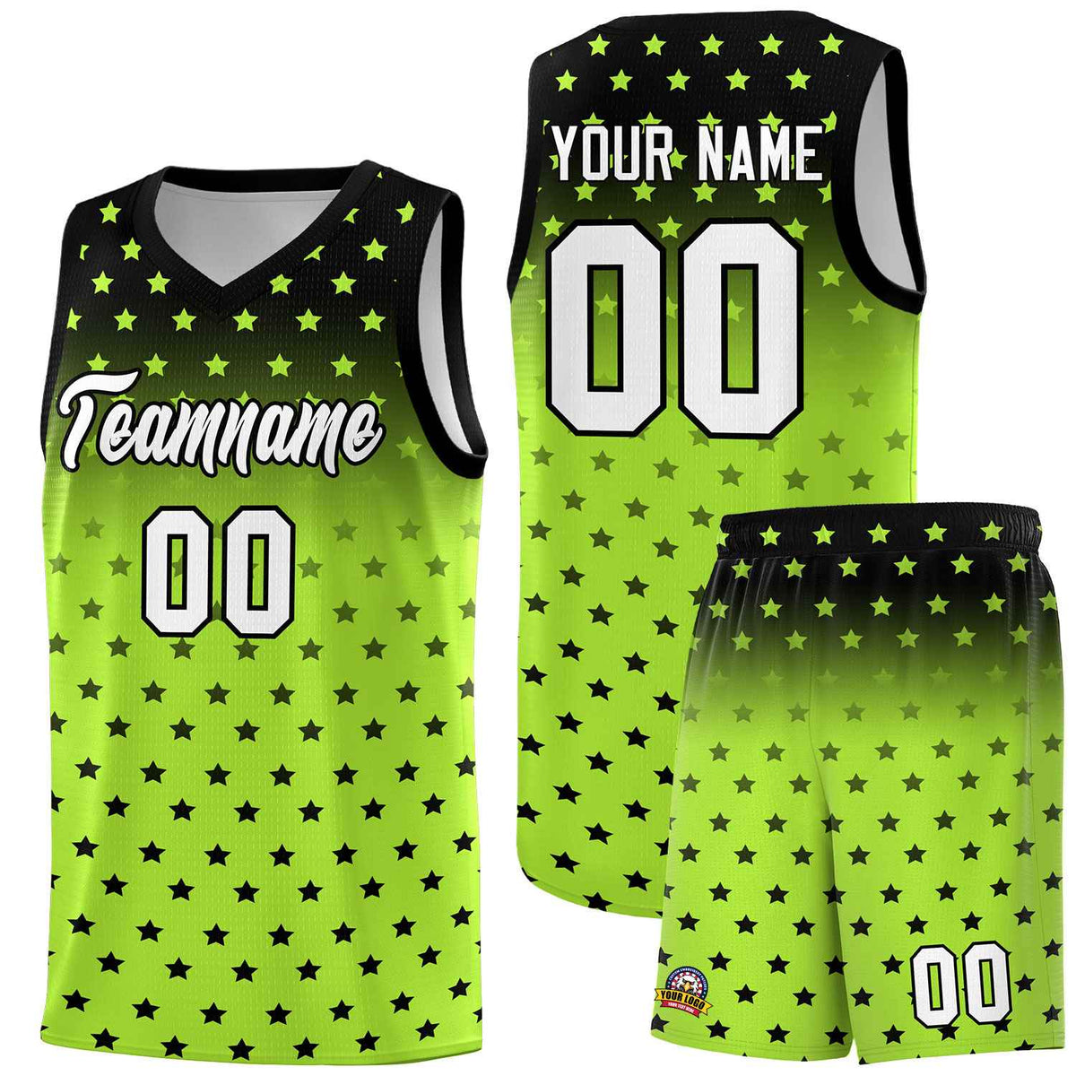 Custom Black Light Green Gradient Start Pattern Basketball Jersey Kits|KXKSHOP
