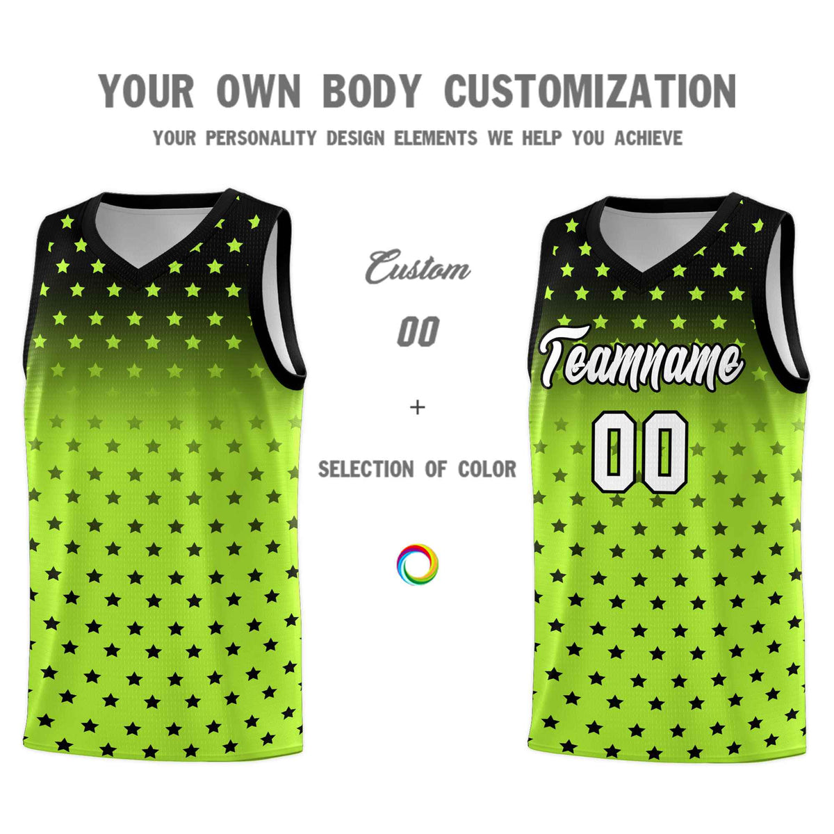 Custom Black Light Green Gradient Start Pattern Basketball Jersey Kits|KXKSHOP