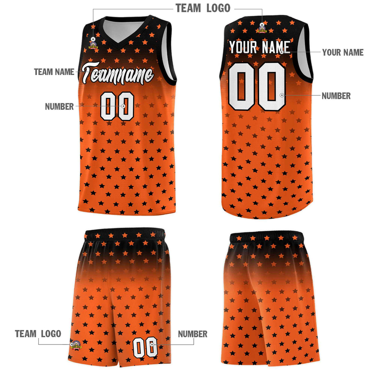 Custom Black Orange Gradient Start Pattern Basketball Jersey Kits|KXKSHOP