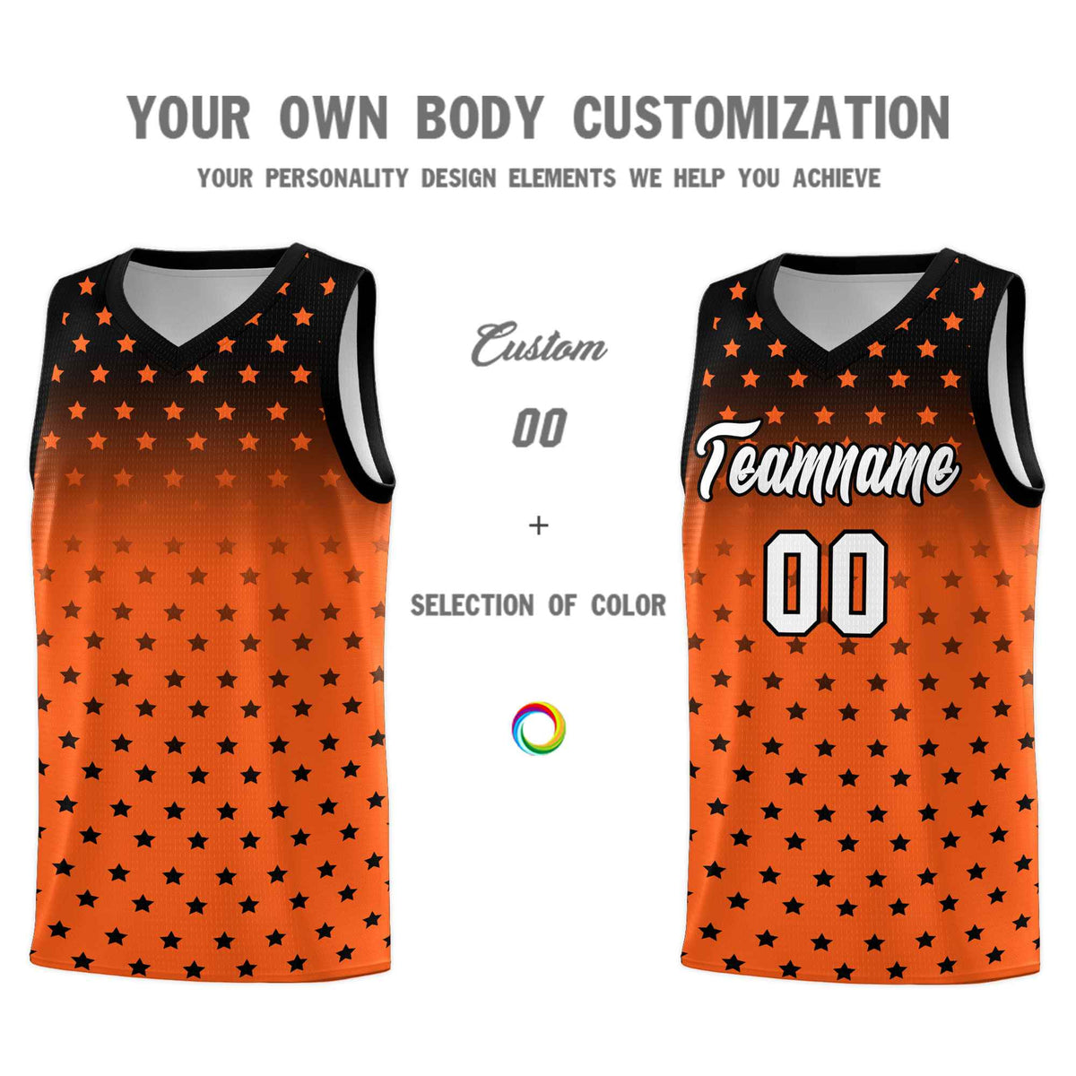 Custom Black Orange Gradient Start Pattern Basketball Jersey Kits|KXKSHOP