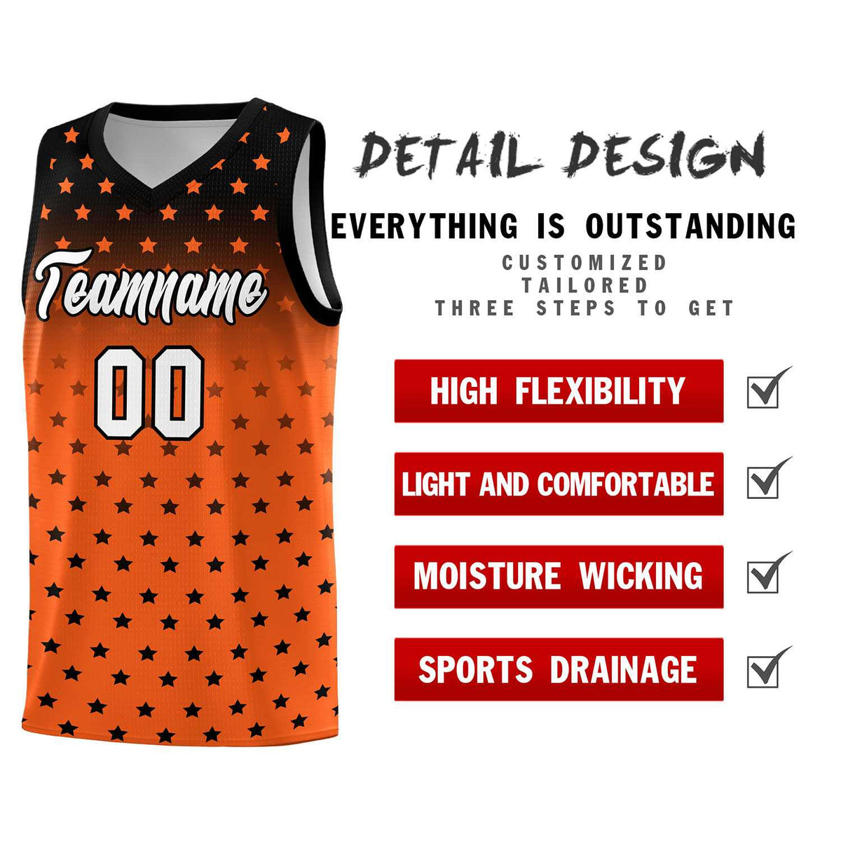 Custom Black Orange Gradient Start Pattern Basketball Jersey Kits|KXKSHOP